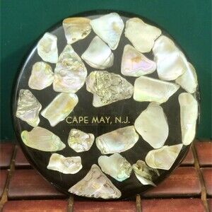 Vintage 1970s Cape May NJ Souvenir Abalone Shell Trivet 5.5" Diameter